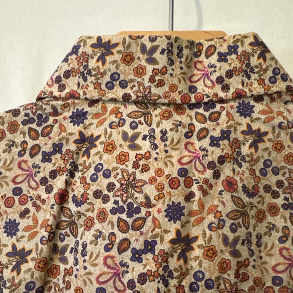 Alan Flusser Button Up Shirt LG Men's Tan Floral Short Sleeve Casual - Picture 6 of 16